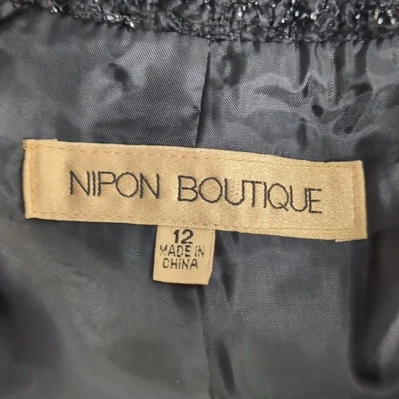 Nipon Boutique Metallic Black Tweed Blazer Size 12 - Picture 2 of 8